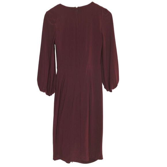 Eliza J Faux Wrap Dress Pleated Ruched 3/4 Sleeve Knee Length Sheath Wine Red 2 - Picture 5 of 8